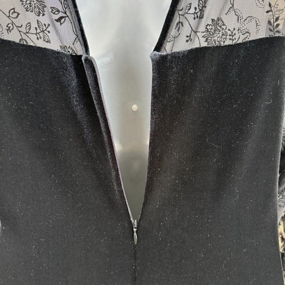 Vintage Black Velvet Maxi Long Dress Sheer Sleeve Whimsigoth Y2K Size 10 - Picture 6 of 11